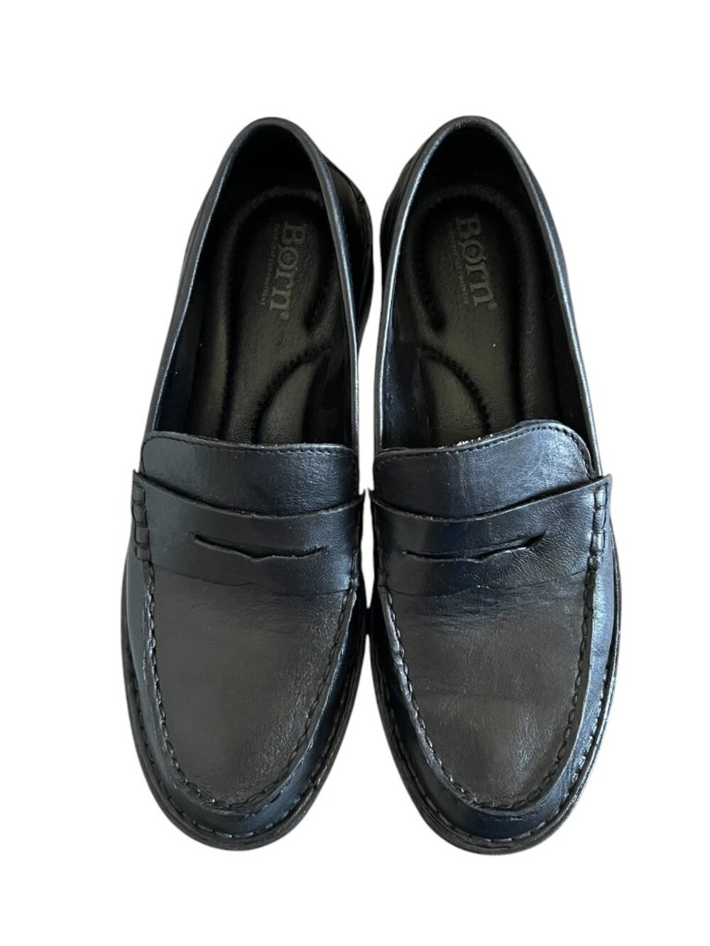 Born Carrera Leather Lug Sole Platform Penny Loafers In Black Size 8 - Picture 5 of 12